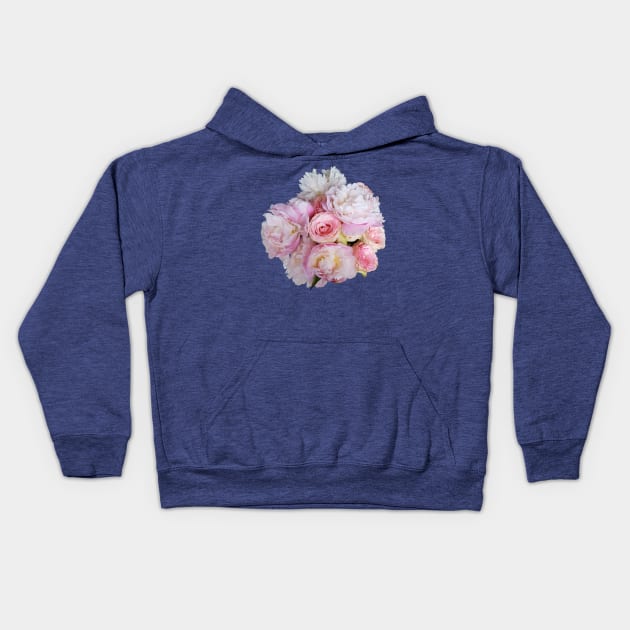 Pink Peony Flowers and Roses Photo Cutout Kids Hoodie by ellenhenryart